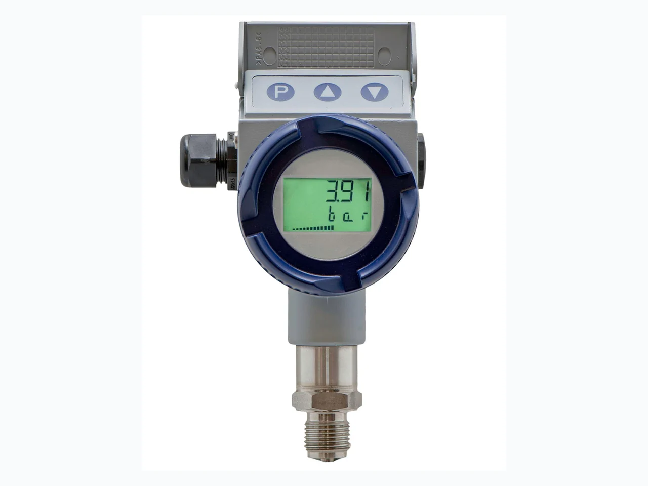 Electronic industrial pressure transmitter with local display and threaded process connection