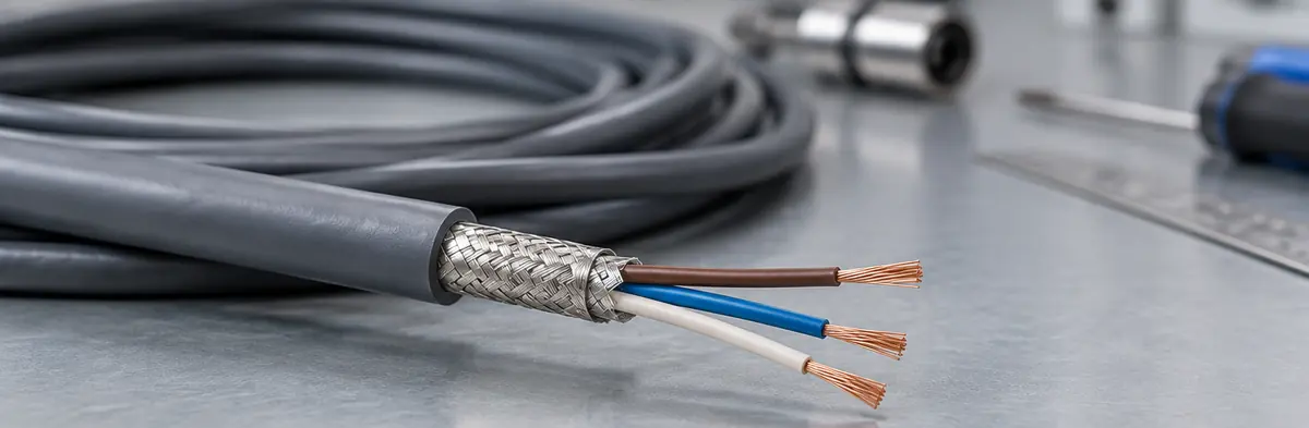 Three-core sensor cable with a braided shield